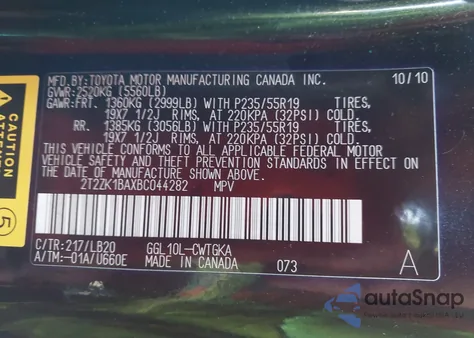 2011 Lexus Rx 350 from USA, damaged, VIN 2T2ZK1BAXBC044282